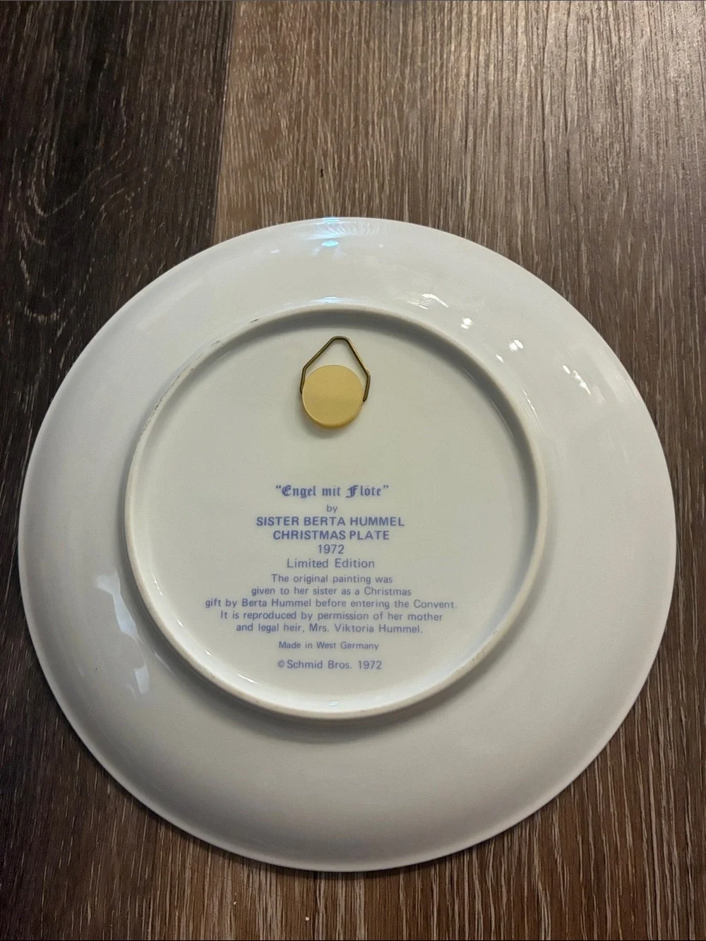 Hummel Beige and Blue Christmas Plate with Golden Angel